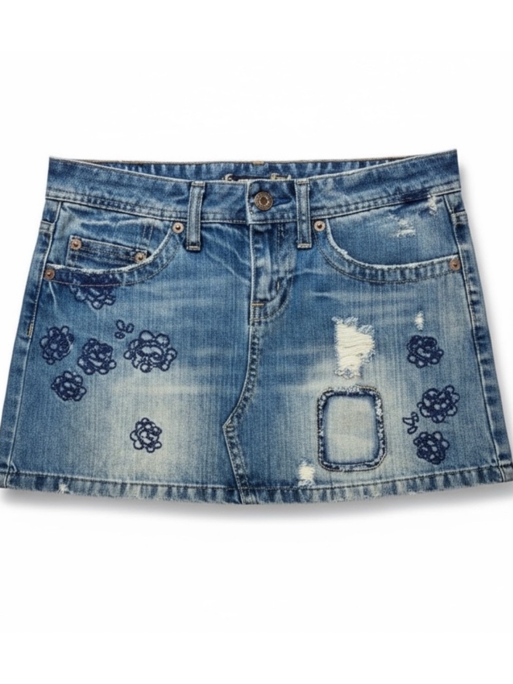 Short Jean Mini Skirt Flower Detail